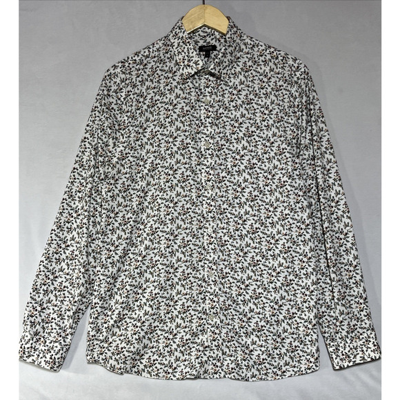 Express Slim Performance Shirt Mens Medium Floral Collared Button Up Stretch - Picture 1 of 12